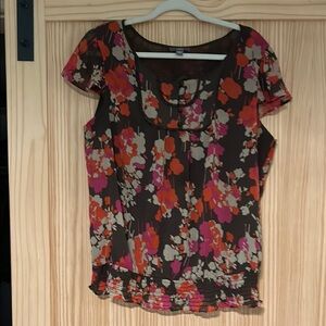 Apt. 9 Red and Pink Flutter Sleeve Ruffled Blouse